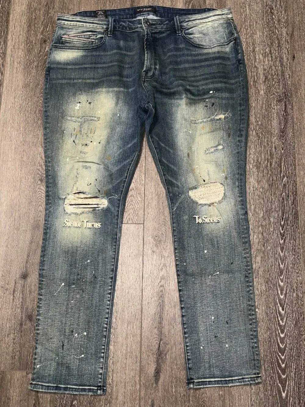 Cult of Individuality Rocker Slim Distressed Jeans Mens 44x33 Paint Splattered